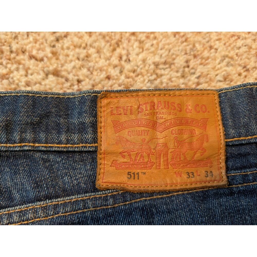 Levi's Men 511 Slim Fit White Oak Cone Denim Jeans Dark Wash Blue 33x34 Raw Hem - Picture 6 of 11